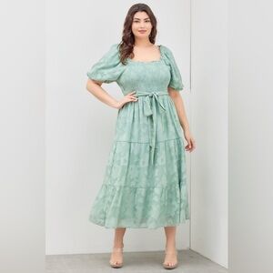 Polagram Midi Dress with Puffy Sleeve | size L